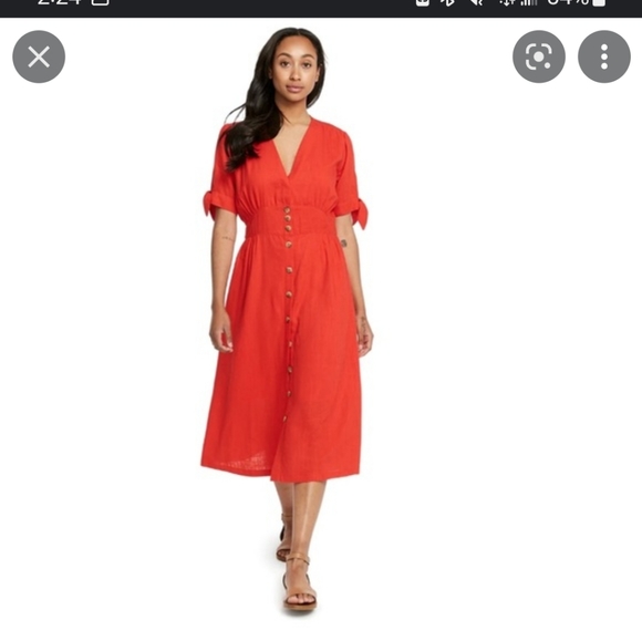 Buffalo David Bitton linen blend midi summer red dress size S - Picture 2 of 9